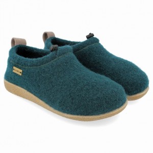 Women's Haflinger GUIDO Slippers Turquoise | NZ NIB819