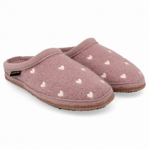 Women's Haflinger HEARTS Slippers Pink | NZ AGT170
