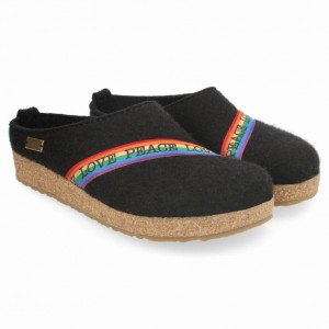 Women's Haflinger RAINBOW Clogs Black | NZ PJK325