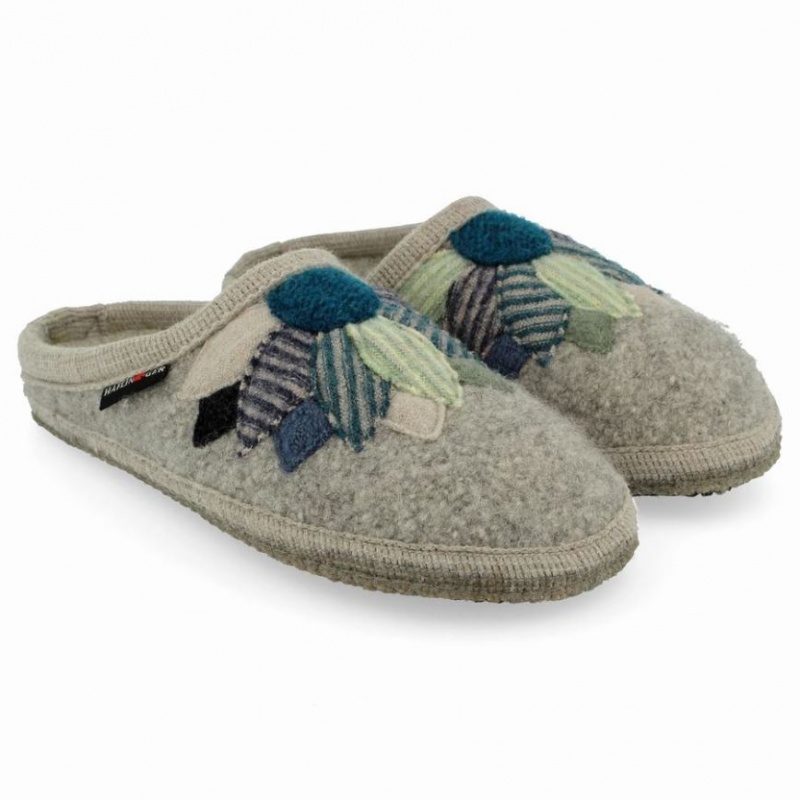 Women\'s Haflinger FLOWER POWER Slippers Grey | NZ CBJ970