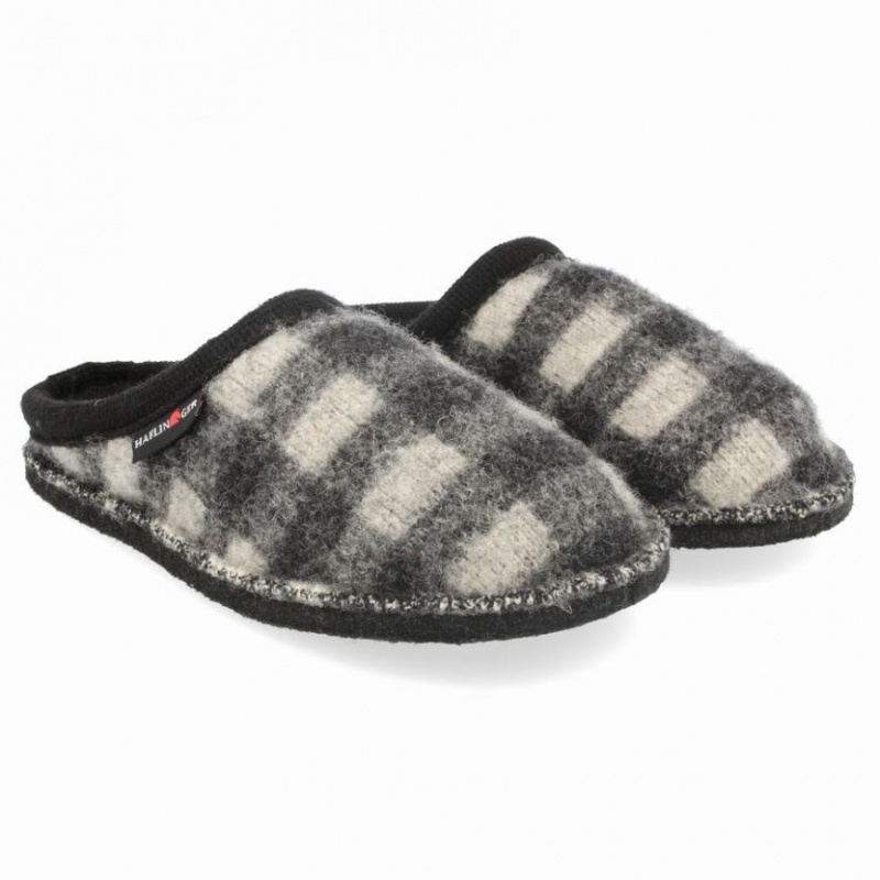 Women\'s Haflinger PLAID Slippers Black / White | NZ QMC470