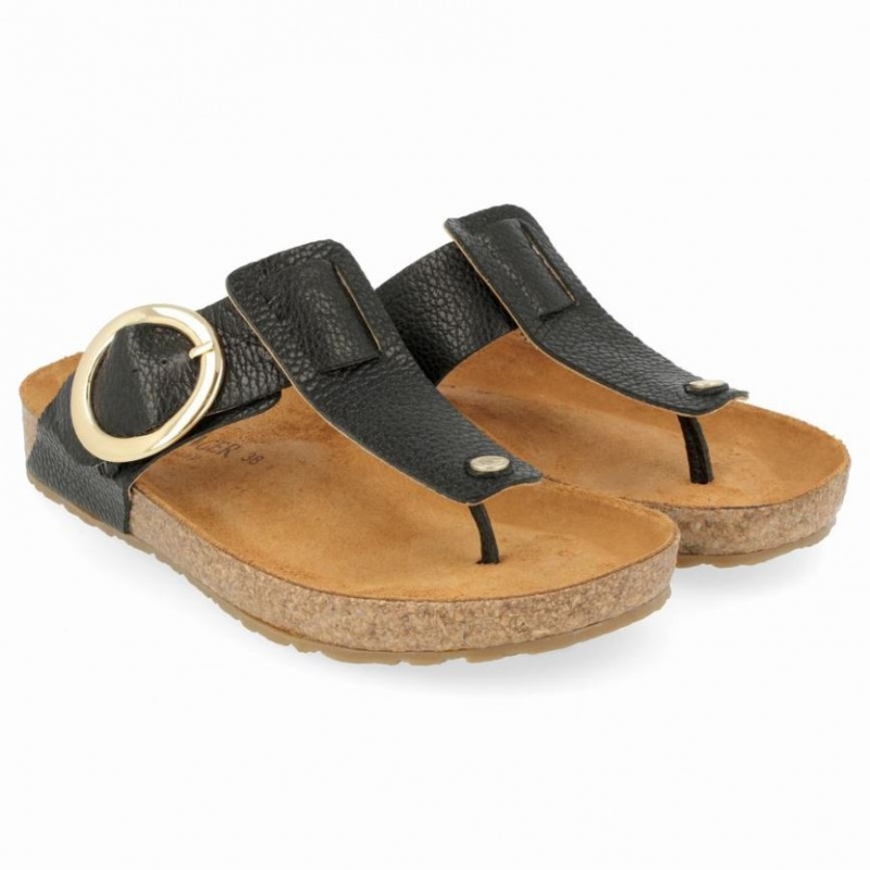 Women\'s Haflinger ROUND BUCKLE CORINNA Sandals Black | NZ WFK329