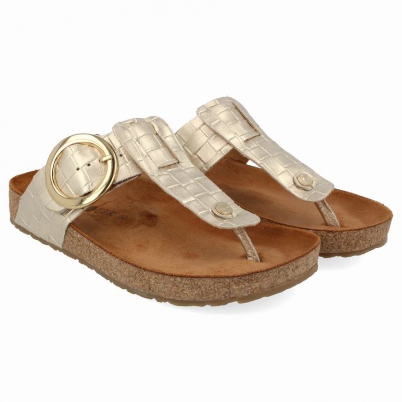 Women\'s Haflinger ROUND BUCKLE CORINNA Sandals Gold | NZ UWQ431